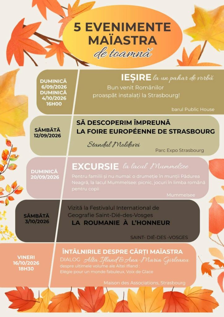 programmation septembre/octobre 26 de Maïastra, association culturelle franco-roumaine à Strasbourg